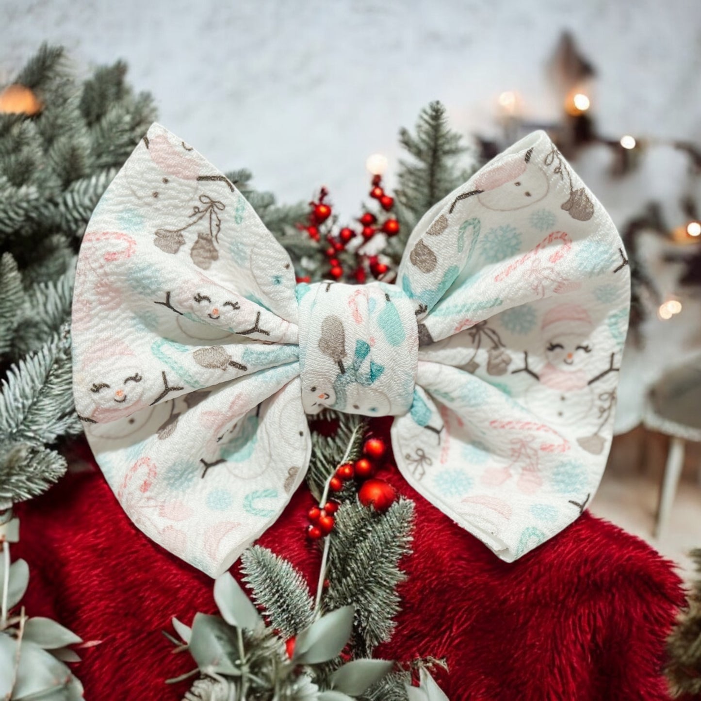 Snowman Fabric Hand Tied Bow